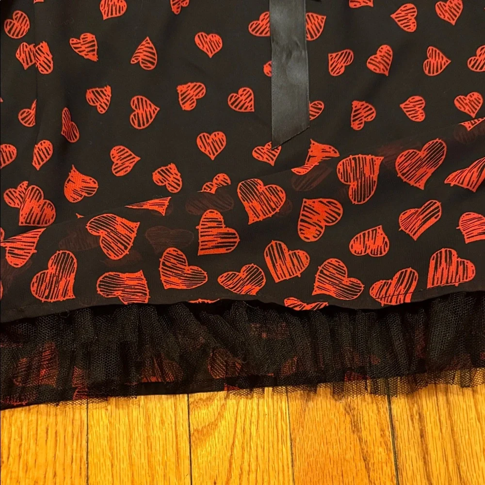 Chic Black Dress with Red Heart Pattern‎ Perfect for Valentines Day 💕